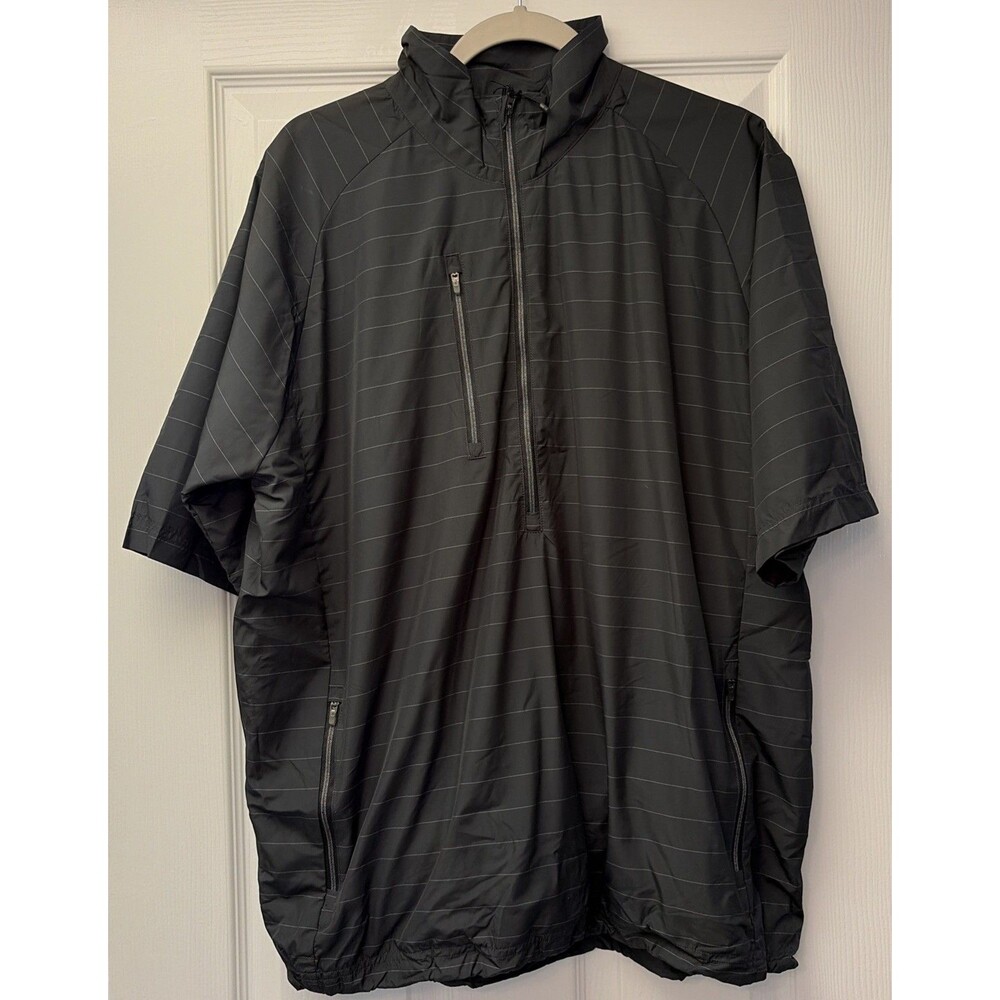 Antigua Golf Mens L Short Sleeve Pullover 1/4 Zip black Windbreaker NWT light